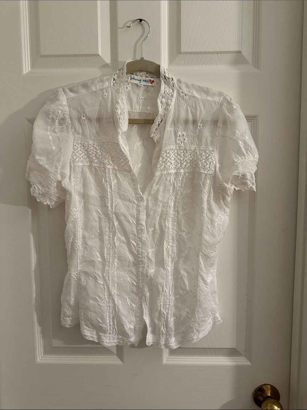 Jonny Was White Lace-Trim Button Front Blouse
